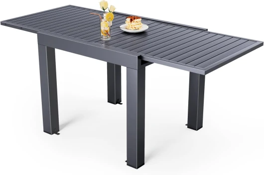 JUMMICO Table Salle a Manger Extensible, Extensible de 80 à 130 cm, résistante aux intempéries, Extensible jusqu'à 260 cm, Table de Jardin pour Balcon, terrasse, Jardin - Gris foncé 80-160 cm Gris Foncé