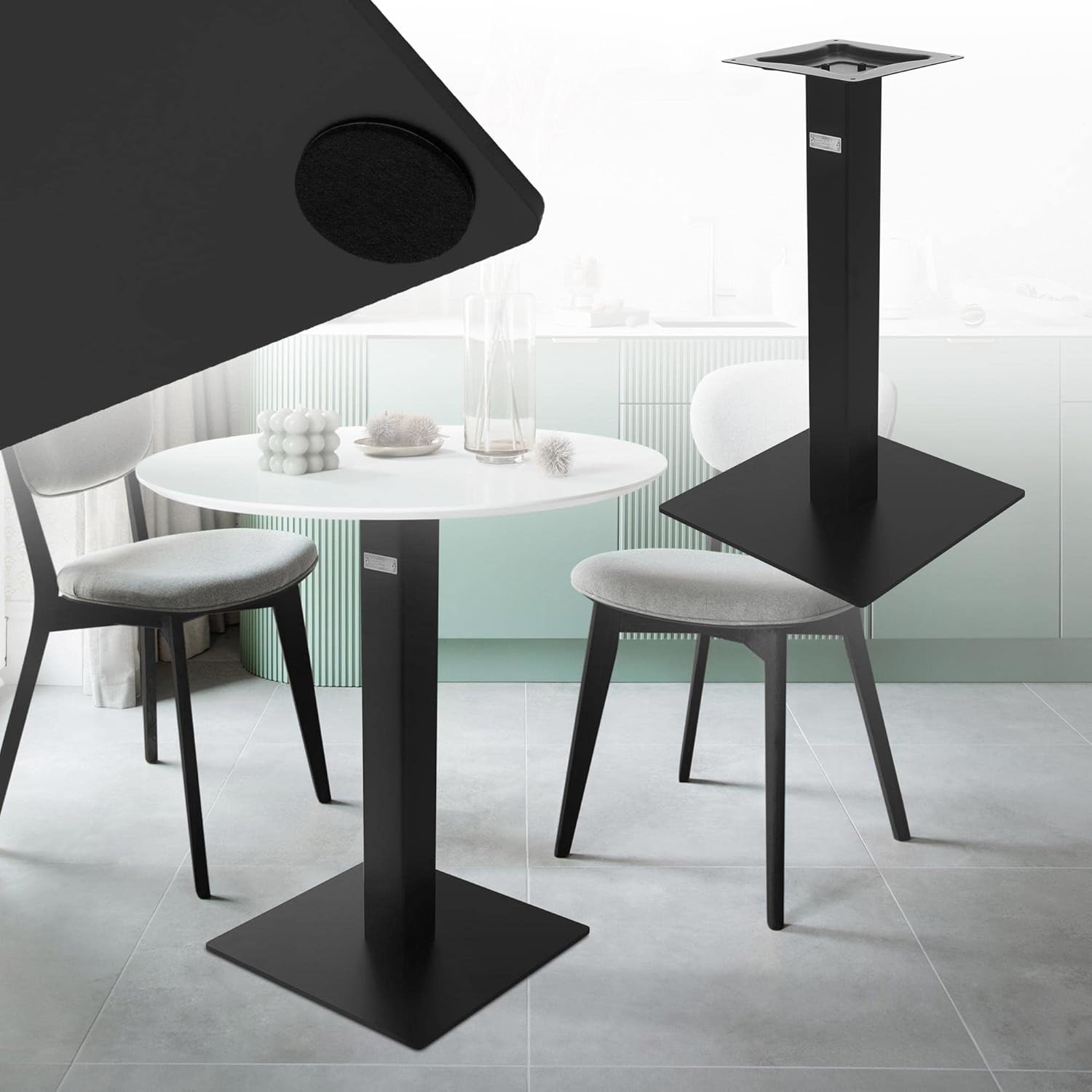 ML-Design Piètement de Table Individuel Noir, Hauteur 72 cm, en Acier Peint par Poudrage, Colonne avec Plaque de Base 43x43 cm, Support Pied de Salle à Manger Salon Cuisine, Intérieur et Extérieur Individuel - 43 x 72 cm