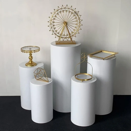YANDDEA 5 pièces Ensemble-Supports de Cylindre en métal socles en métal Ronds colonnes de Support de Toile de Fond de Mariage cylindres de Table de Dessert de fête de réception de bébé