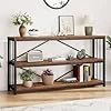 LVB Table console industrielle, table de canapé rustique en bois métallique avec rangement, 3 étagères de style rustique pour couloir, hall d'entrée, pour maison, salon, entrée, marron rustique, 140 140 x 34 x 74cm Brun Noirci