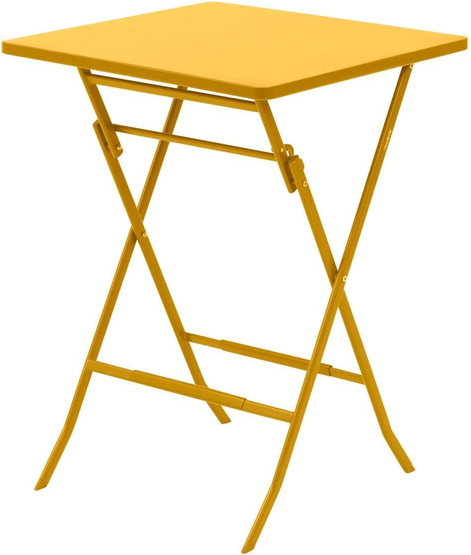 Table Haute de Jardin Pliante Greensboro Moutarde - 2 Places - Acier Traité Epoxy Traitement Antirouille Renforcé