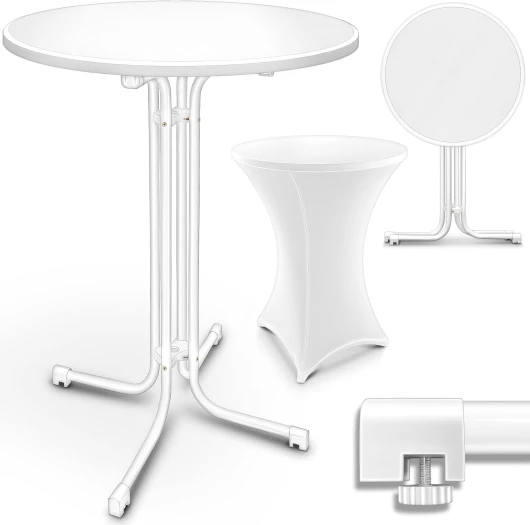 Tillvex® Table haute Gastro pliable avec housse - Diamètre : 80 cm - Table de bistrot ronde - Table de fête résistante aux intempéries - Table de jardin pour l'intérieur et l'extérieur Ø 80 cm Blanc 1