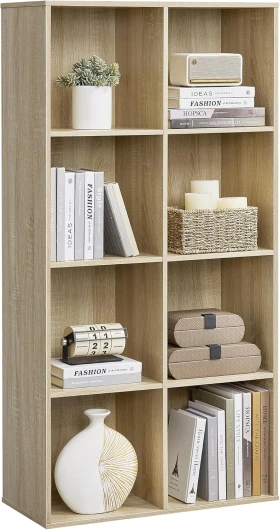 Bibliothèque, Étagère, Meuble de Rangement avec 8 Compartiments, Étagère sur Pied, Bibliothèque Cubique, pour Salon, Bureau, Salle à Manger, Couleur Chêne LBC24NL Couleur Chêne 8 Cube (30P x 65,5L x 129,5H cm)
