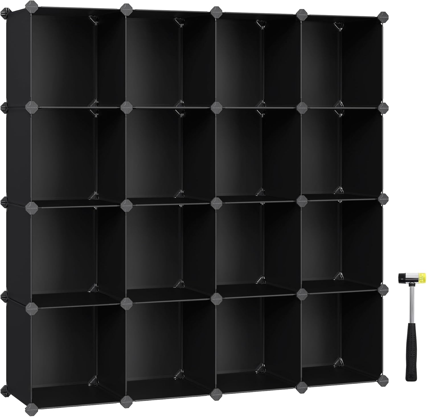 Meuble Rangement 16 Cubes, Organisateur Modulable, Étagère en Plastique, Séparateur de Placard, Rangement Chaussures, pour Chambre, Bureau, 31 x 153 x 153 cm, Noir LPC44BK 31P x 153L x 153H cm Noir