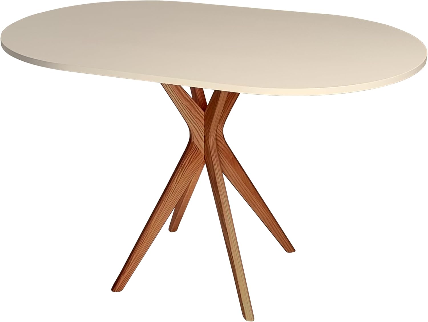 Petite table à manger ovale 100 x 75 cm, cadre en X, table à manger pour 4 personnes, bois massif, moderne, peu encombrante - Beige