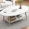 Table Basse Ovale Moderne Table,Double Couche en Bois avec étagère Épaisseur de la Planche 15 mm, Blanc End Table avec Pieds en pin pour Salon et Appartement(100x40x40)