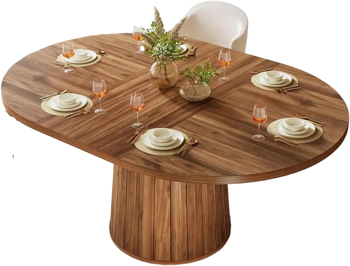 Lailang Table à manger ovale pour 6 personnes 140 cm - En bois de ferme - Table de cuisine rustique avec plateau en bois et socle cylindrique - Pour salle à manger - Marron - 140 x 100 x 76 cm