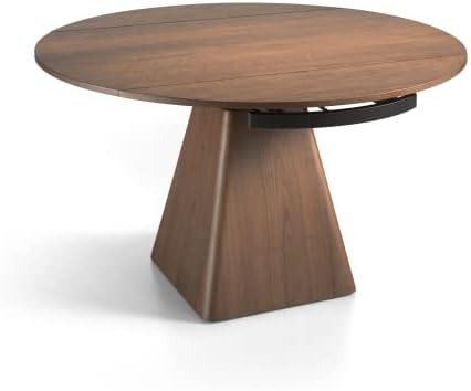 Ángel Cerdá - Table de salle à manger ronde extensible en noyer - Table de salle à manger moderne avec mécanisme rotatif automatique et base pyramidale - Original et polyvalente - Matériaux résistants