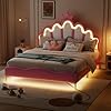 Lit Princesse avec Couronne Éclairée - Lit Double 140x200 cm, Structure Rembourrée en Simili Cuir PU, Intégration Bandes LED Réglables, Design Royal pour Fille Rose(a)