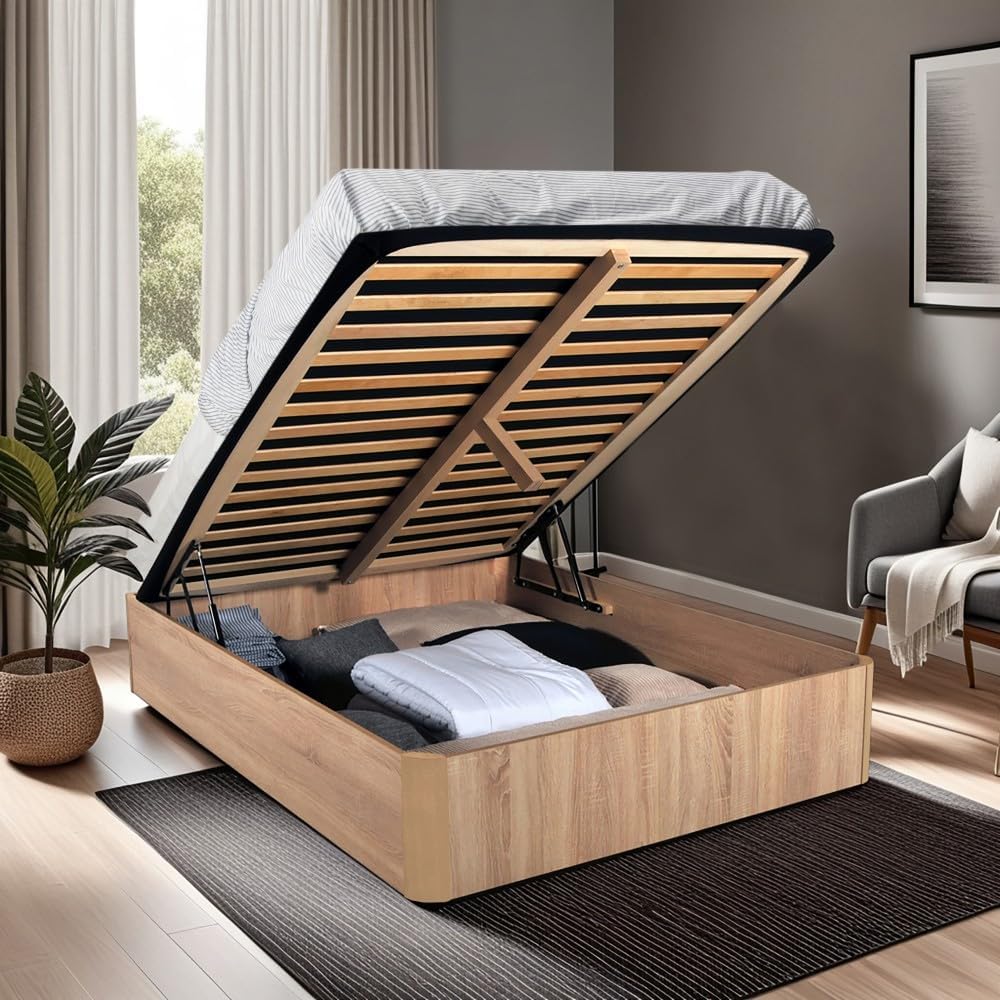 LIT Coffre Spiro 140x190cm + 1 SOMMIER/Décor Chêne Blanchi