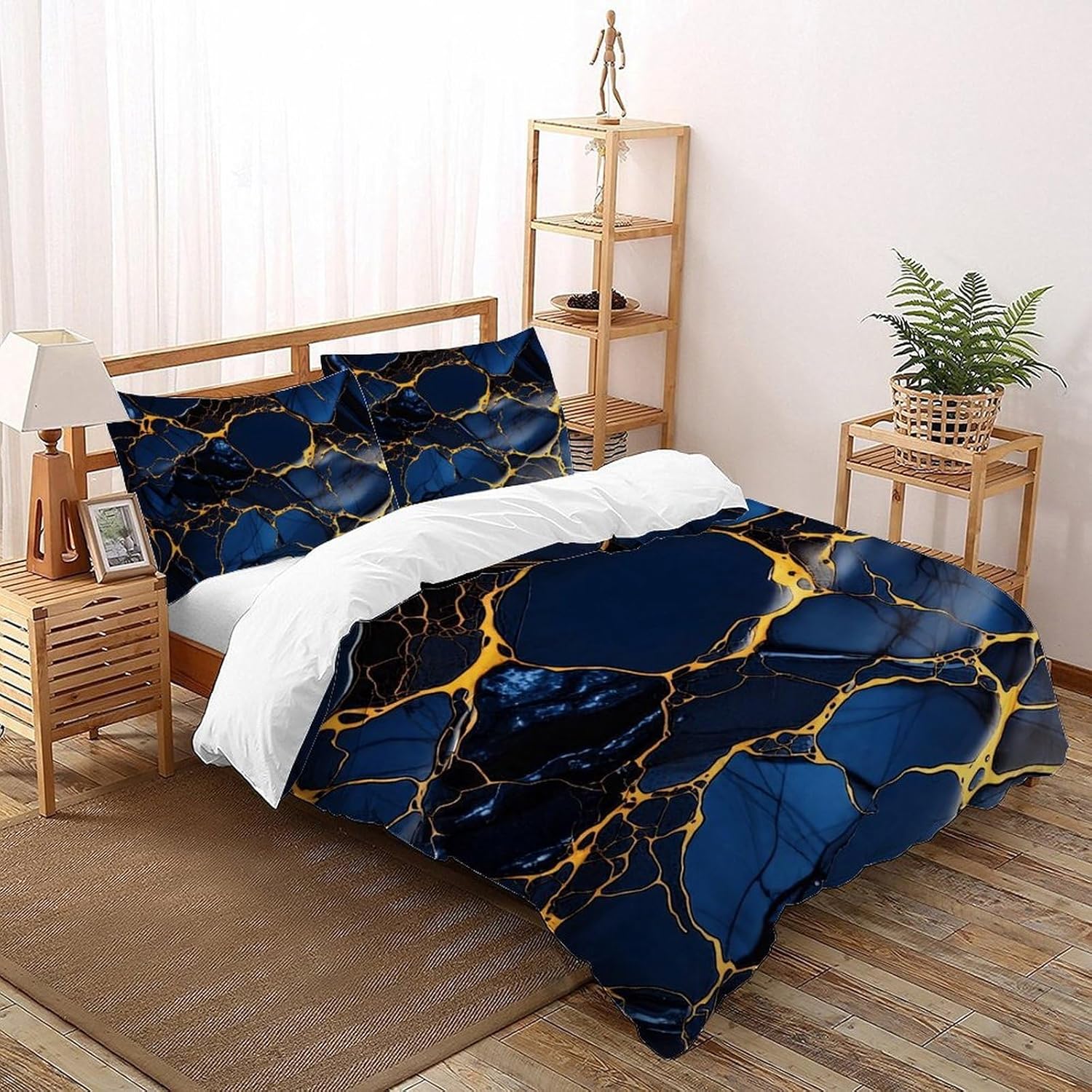Royal Bleu SplinteRouge Ensemble De Lit Double（200x200cm） Imprimé 3D pour Famille en Microfibre Respirant avec Fermeture Éclair Literie Doux Double（200x200cm） Royal Blue Splintered