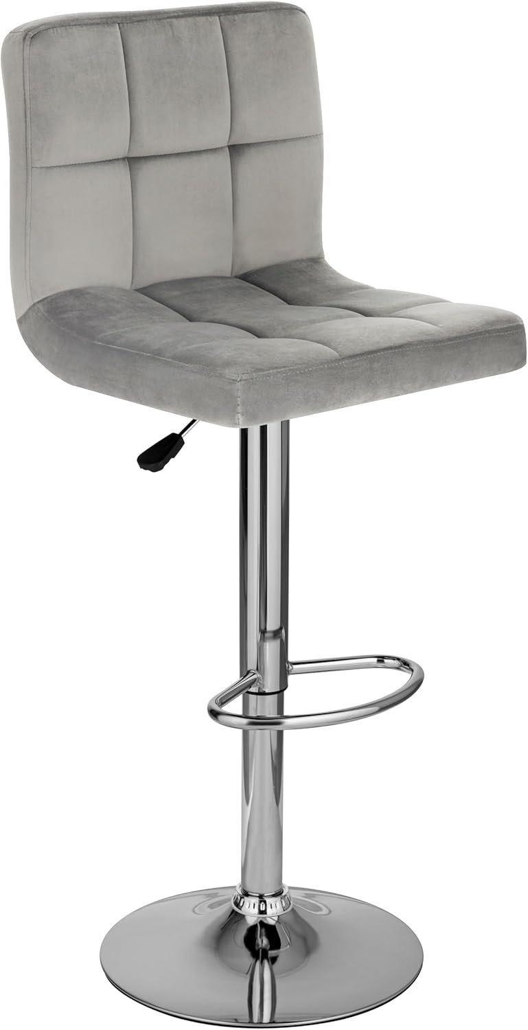 Tabouret de Bar Revêtement en Velours, Chaise de Bar Hauteur Réglable, Tabouret Tournant 360°, Dossier Ergonomique et Repose-Pieds, Structure en Acier, 1 Pièce, Gris Foncé, 38x43,5x115 cm Moderne Gris Foncé