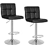 Chaises de Bar, Lot de 2, Tabourets Hauts, Hauteur Réglable, Revêtement en PU, Rotatif sur 360°, avec Dossier et Repose-pieds, Pied Chromé, Noir LJB64B Noir Pied Argenté