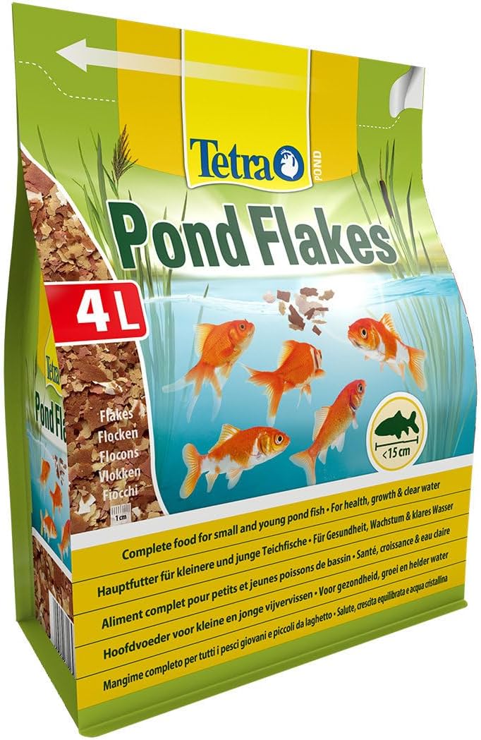 Pond Flakes – Aliments complets en Flocons pour les poissons de Bassin de Jardin et d’Ornement - Adaptés aux poissons de petite taille, Jeunes Poissons, Poissons Craintifs – 4 L 800 g (Lot de 1)