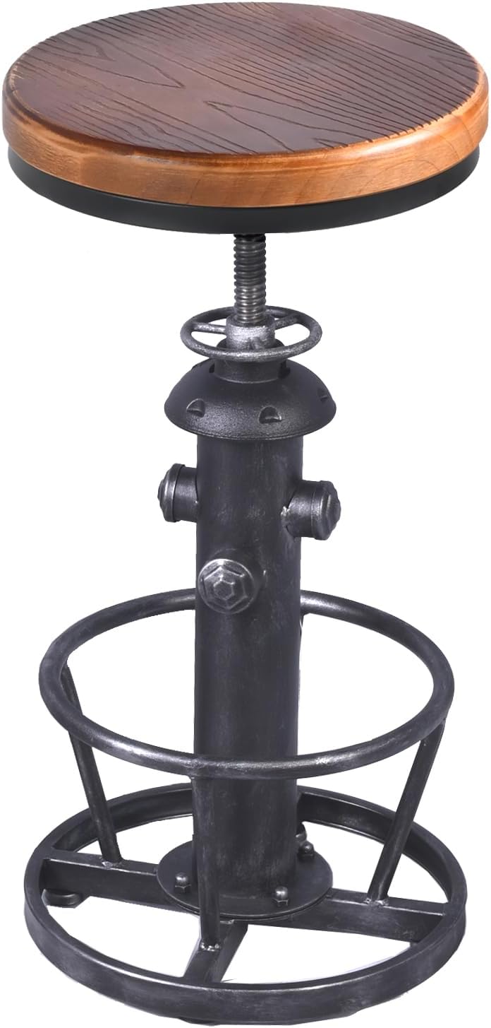 Topower Tabouret de bar américain antique industriel à fond rond réglable en hauteur pour café, café rétro vintage élégant design tuyau d'eau pub cuisine bar tabouret (argent, bois) Marron, Argent, Noir, Café