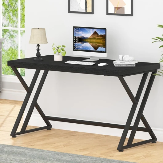 Mudmasa Bureau d'ordinateur - Noir - 140 x 60 x 75,5 cm - En bois et métal - Pour la maison, le bureau et les études - Style vintage 140x60x75.5 cm Noir