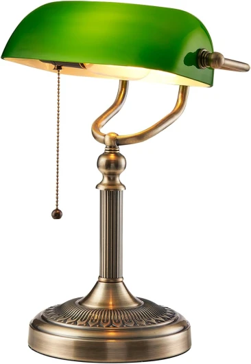 Lampe de bureau de banquier en verre vert avec interrupteur à chaîne à tirer Green-n