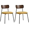Lot de 2 chaises Salle à Manger Chaise de Cuisine Vintage Chaise de Salon rembourrée avec Assise Effet Bouclette, Dossier courbé Effet Bois pour Salon, Salle à Manger, Chambre, Jaune et Marron