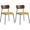 Lot de 2 chaises Salle à Manger Chaise de Cuisine Vintage Chaise de Salon rembourrée avec Assise Effet Bouclette, Dossier courbé Effet Bois pour Salon, Salle à Manger, Chambre, Jaune et Marron