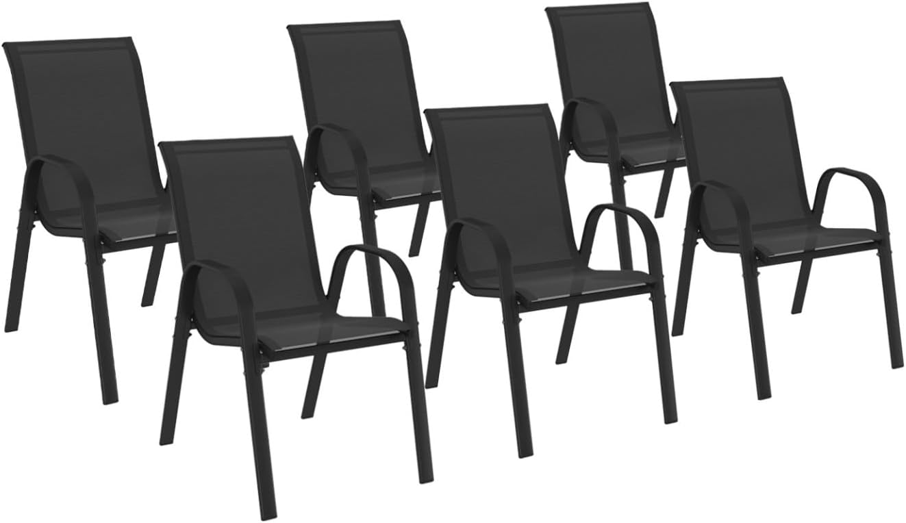 Lot de 6 chaises de Jardin LYMA métal et textilène empilables Noires