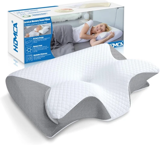 HOMCA Oreiller Ergonomique Cervical, 2 en 1 Oreiller Orthopédique à Mémoire de Forme pour la Nuque, Coussin pour Dormir sur Le Côté et sur Le Dos, 60x40x12/14cm, Gris