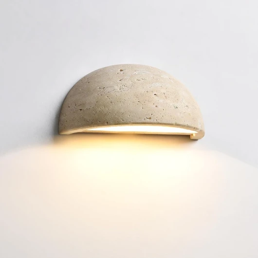 Stesulfr Applique murale nordique moderne marbre Wabi-Sabi Art Luminaire Demi lune cercle Lampe murale en travertin jaune Lampe de chevet en pierre naturelle de style japonais pour chambre à coucher 1PC