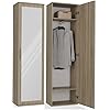 Armoire double avec miroir, penderie moderne, multifonctionnelle, pour couloir, chambre à coucher, chambre d'enfant, 180 x 50 x 35 cm (chêne Sonoma)