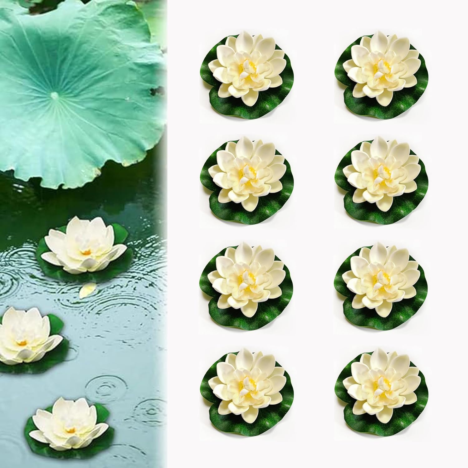 Scalingscal Fleur De Mousse De Lotus,Mousse Flottante Plantes,Lotus Nénuphars Aquatiques,Nénuphar Artificiel Blanc,pour Étang, Piscine, Décoration Jardin Et Table Table Mariage