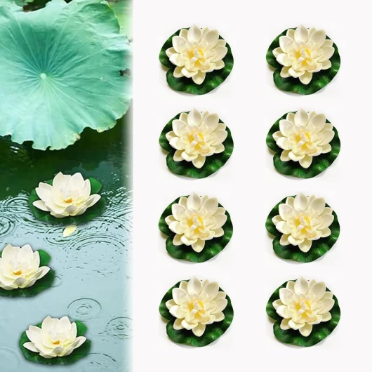 Scalingscal Fleur De Mousse De Lotus,Mousse Flottante Plantes,Lotus Nénuphars Aquatiques,Nénuphar Artificiel Blanc,pour Étang, Piscine, Décoration Jardin Et Table Table Mariage