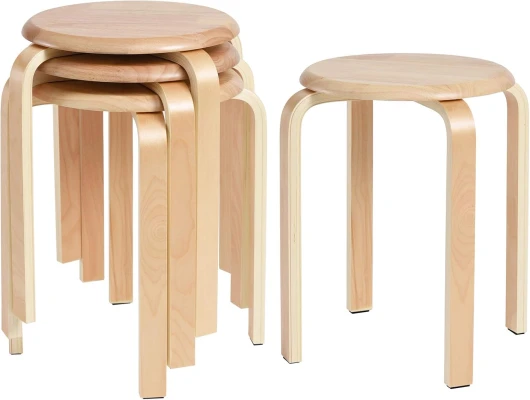 IBUYKE 4 Chaise de Salle à Manger, Tabouret de Bar Empilable en Bois Massif, Assise Lisse, Tabouret pour Salon, Cuisine, Bistro, Couleur Bois RF-752-4 Couleur Bois 4