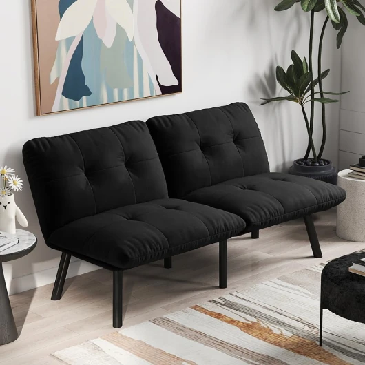 PUGSDRLY Canapé-lit Pliant Moderne, canapé Japonais 2 Places, lit d'appoint Peu encombrant (Black) Noir