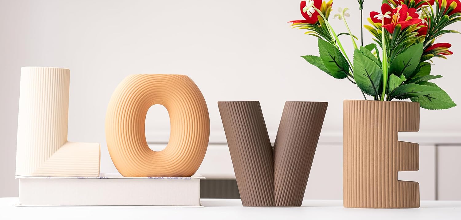 VASETOPIA Vase Décoratif en Céramique, Lot de 4 Petit Vases Fleur, Decoration Maison Minimaliste pour Le Salon, Le Mariage, Le Bureau (Kaki/Marron foncé/Orange/Beige)