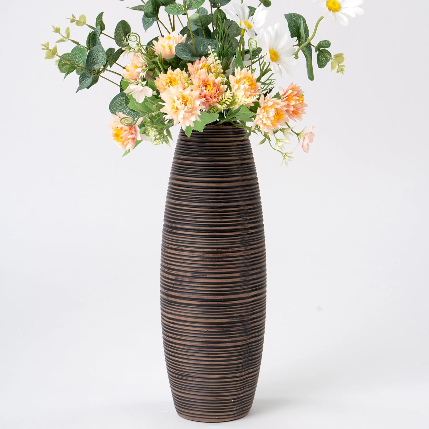 Vase Decoratif A Poser Au Sol - Vase pour Fleurs Ou Pampas, 34 cm Haut, Marron, Résine