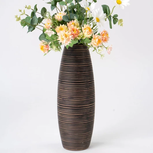 Vase Decoratif A Poser Au Sol - Vase pour Fleurs Ou Pampas, 34 cm Haut, Marron, Résine
