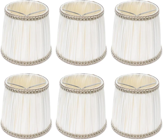 Tomotato 6 Pièces Abat Jour en Tissu Plissé, 13.3x12x10.5cm Mini Abat-Jour Clip E14 Vintage Beige, Décoration Lampe de Chevet Bureau Clip on pour Table Lampe Suspension Lampadaire