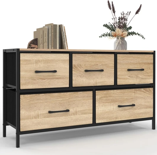 Commode 5 tiroirs en Tissu Utah H.55 cm Meuble de Rangement Design Industriel