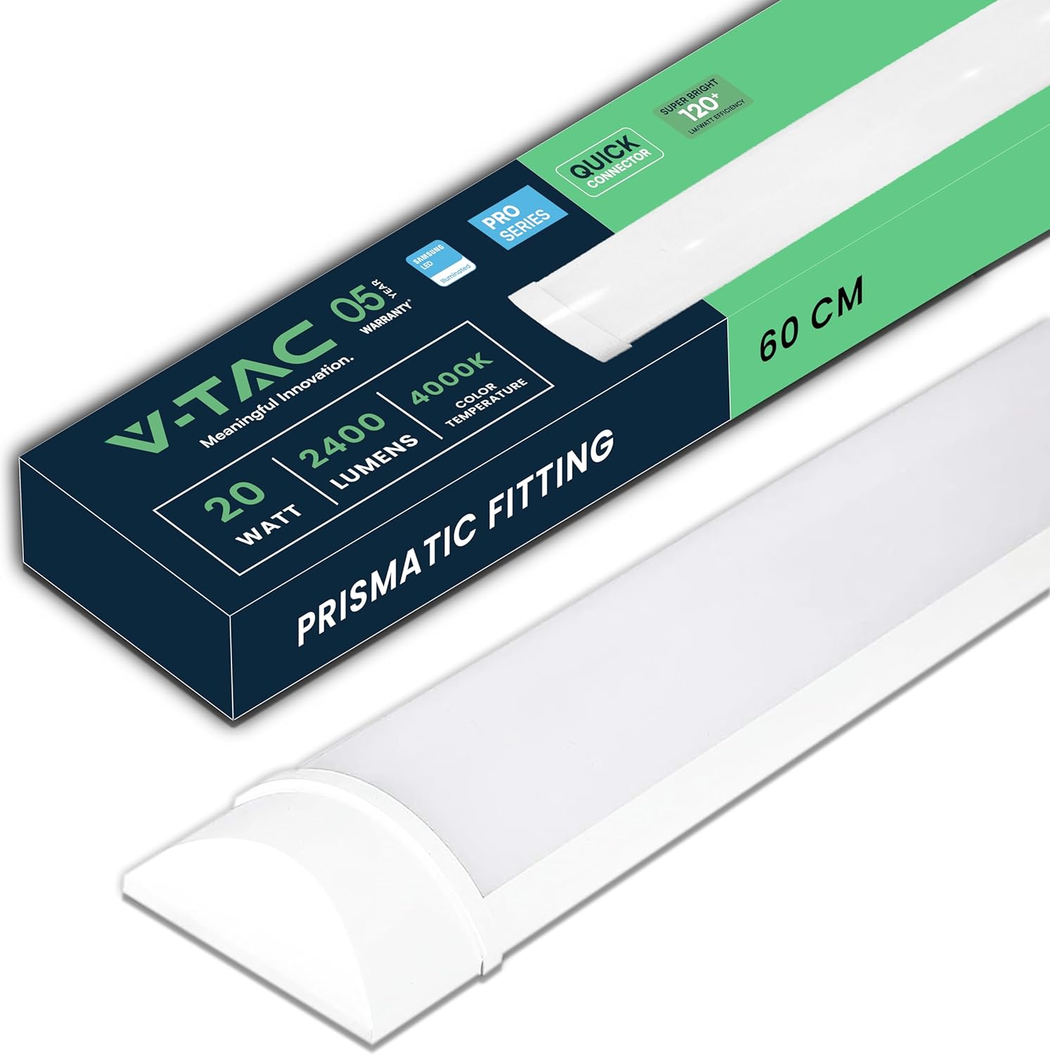V-TAC Réglette LED Linéaire 60 cm - 20W - Chip Samsung - Haute Luminosité - Plafonnier Lampe Rectangulaire 2400 Lumen IP20 pour Plafond, Garage, Magasin - Tube Led - Lumière 4000K Blanc Neutre
