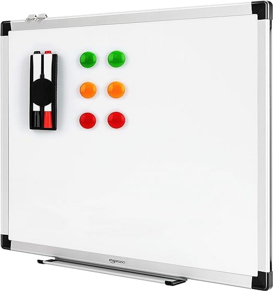 Tableau blanc magnétique avec cadre en aluminium et porte-marqueurs Effaçable à sec, 60 cm x 45 cm Blanc 60 x 45 cm Tableau blanc magnétique