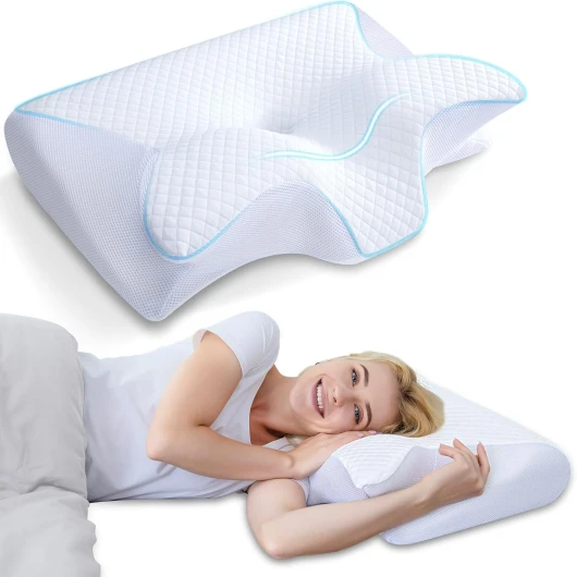 HOMCA Oreiller Ergonomique Cervical, 2 en 1 Oreiller Orthopédique à Mémoire de Forme pour la Nuque, Oreiller pour Dormir sur Le Côté et sur Le Dos, 60 x 40 x 12/14cm Blanc