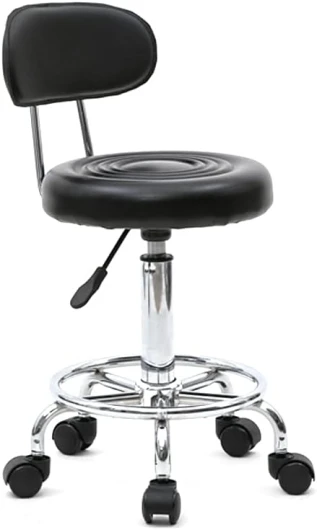 Tabouret de Bureau avec Dossier, Tabouret à roulettes Rotation à 360°Hauteur Réglable 47-61,5 cm, pour Salon de Massage, Bureau, Clinique (Elliptique Noir) 1 Elliptique Noir