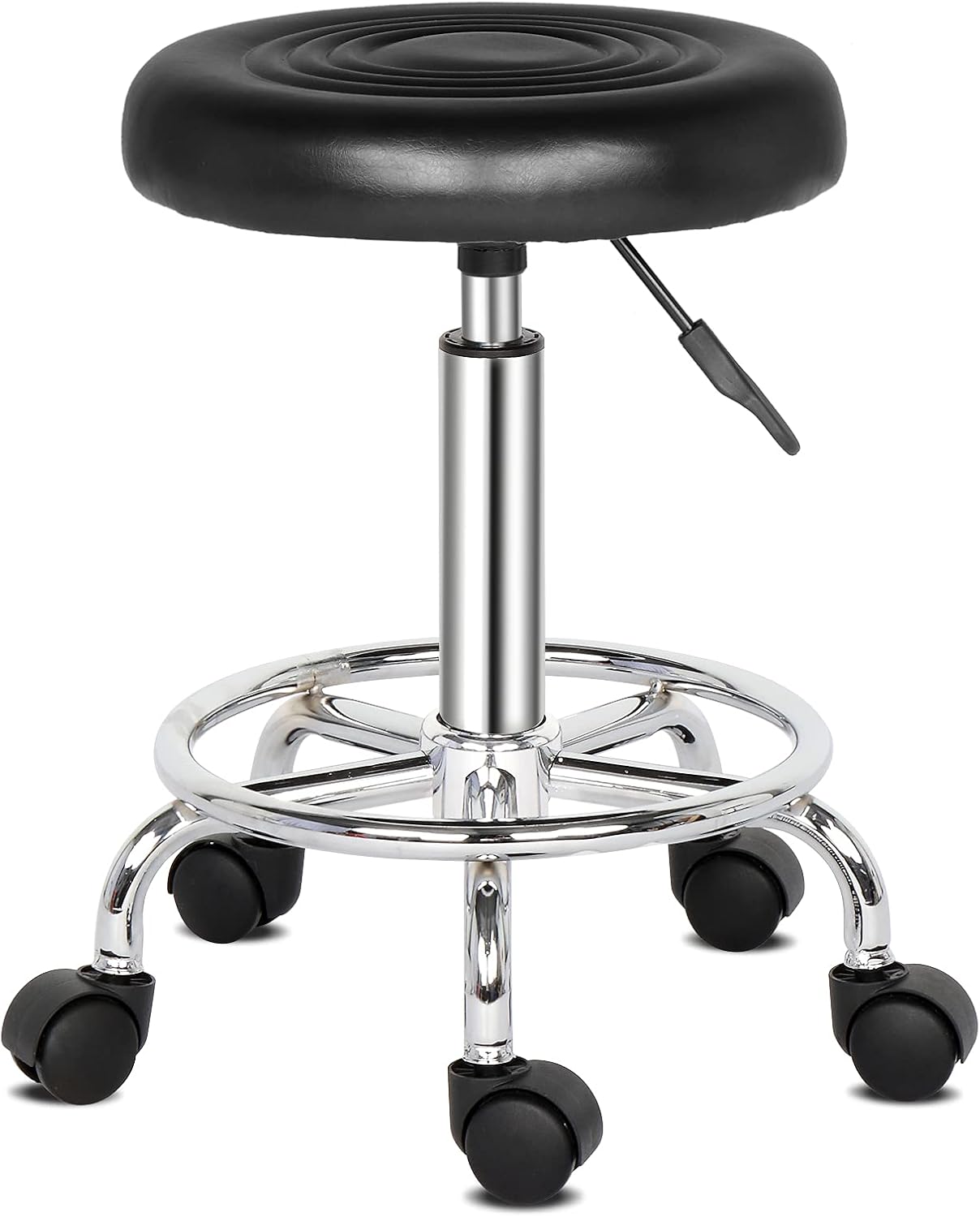 Tabouret de Bureau Tabouret à roulettes Professionnel Rotation à 360° Chaise a Roulette Salon de Massage Cuisine Bureau Hauteur Réglable Noir1