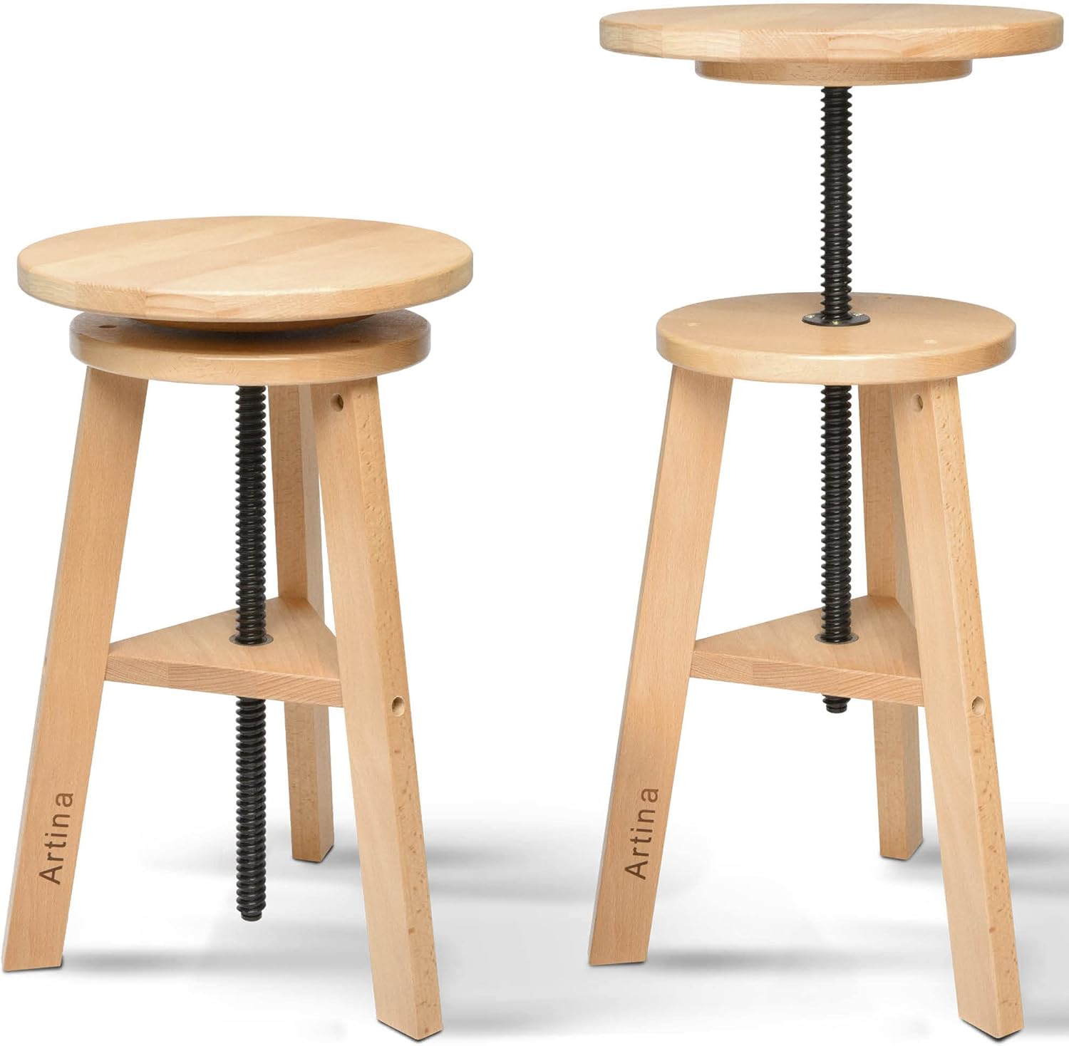 Arles Tabouret à Peindre Rond en Bois – Tabouret de Peinture réglable en Hauteur, Tabouret d’Atelier – Tabouret d’Atelier avec 3 Pieds en Bois de hêtre Massif – Tabouret pivotant 30x60 cm Beige