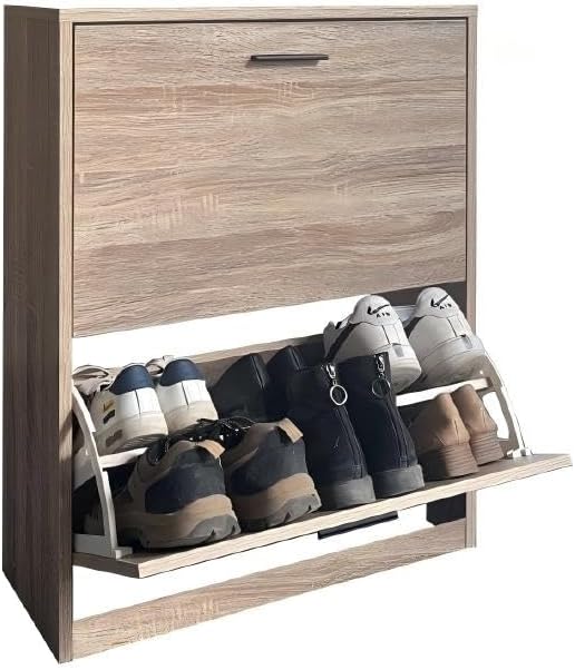 CATAVANA - Meuble de Rangement a Chaussure 12 Paires - Armoire Etagere Grande Capacité - pour Entree, Couloir - MDF Style Bois - L60xP24xH80 cm - Bois Clair - Idéal pour Entrée ou Couloir 2 Abattants Bois Clair