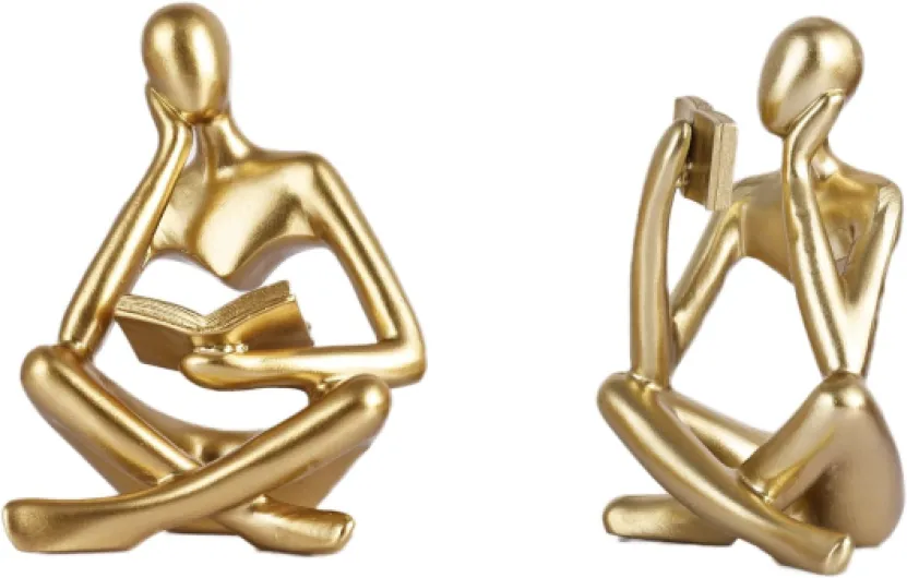 Statue de femme de lecture dorée, sculptures de penseur, ornement d'art abstrait, figurine esthétique moderne, convient pour la maison, le salon, la chambre à coucher, le bureau, l'étagère, la table