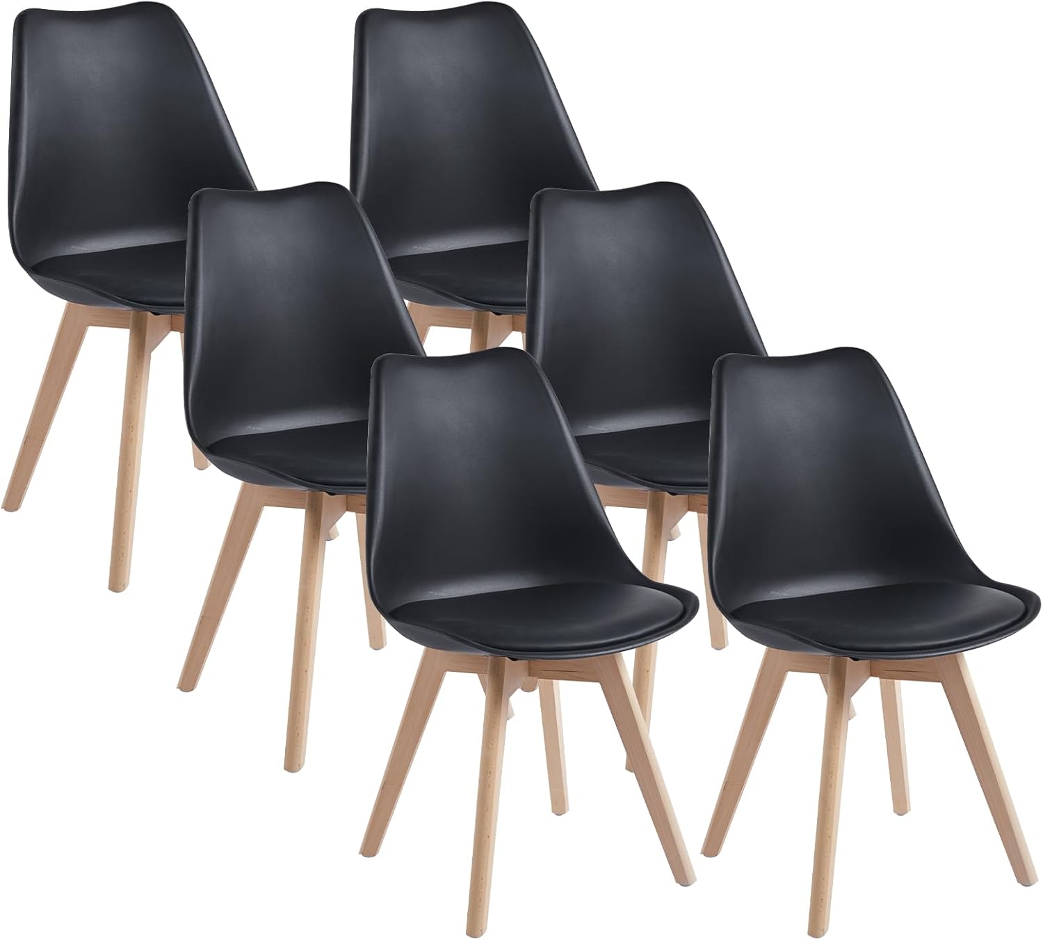 Chaises de Salle à Manger Scandinave Lot de 6, Chaise Noire, Chaise Bureau avec Pieds en Bois de Hêtre Massif, Chaise de Cuisine, Idéal pour Salon, Chambre à Coucher Noir Lot de 6