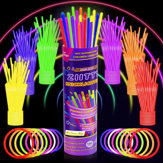 Ziitty 100 Bracelet Fluorescent Lumineux, Decoration Noël Accessoire, 7 Magnifiques Couleurs Bâton Lumineux, Accessoire Fluo, Loups et lunettes de fête Gadgets Néon pour Décoration Nouvel an de Fête