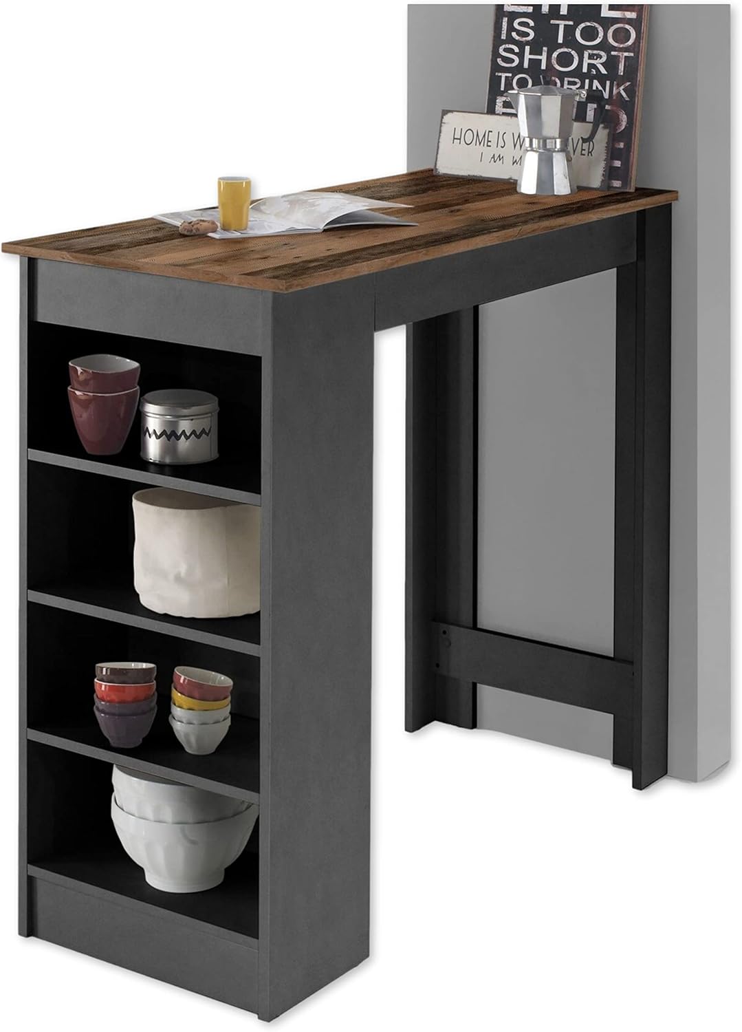 Mojito Table de Bar Moderne Ancien, comptoir Peu encombrant pour Cuisine et Salle à Manger, Bois d'ingénierie, Old Style/oxyde de béton, 115 x 103 x 50 cm