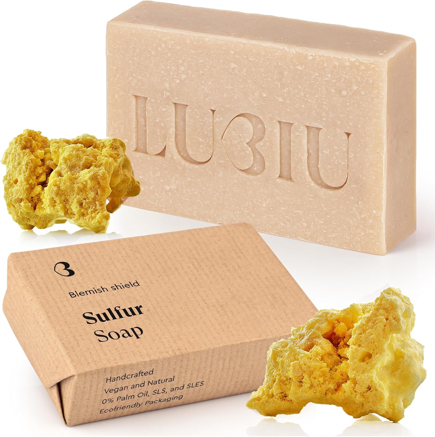 Savon au Soufre - 100g Savon le Naturel - Savon Visage Acné & Corps - Savon Solide - Savon Antibactérien - Savonnette Sans Parfum - Savon Artisanal Sulfur 100 g (Lot de 1)