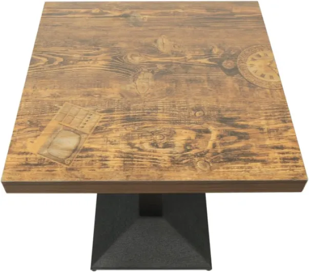 Table de Bar, Table à Manger, Table carrée Industriel Rétro, Table de Bar Bistrot carrée en Bois avec Pied Central, Charge maximale 120KG, (60 x 60 x 75 cm (Horloge)) ღ60*60*75 Cm (Horloge)