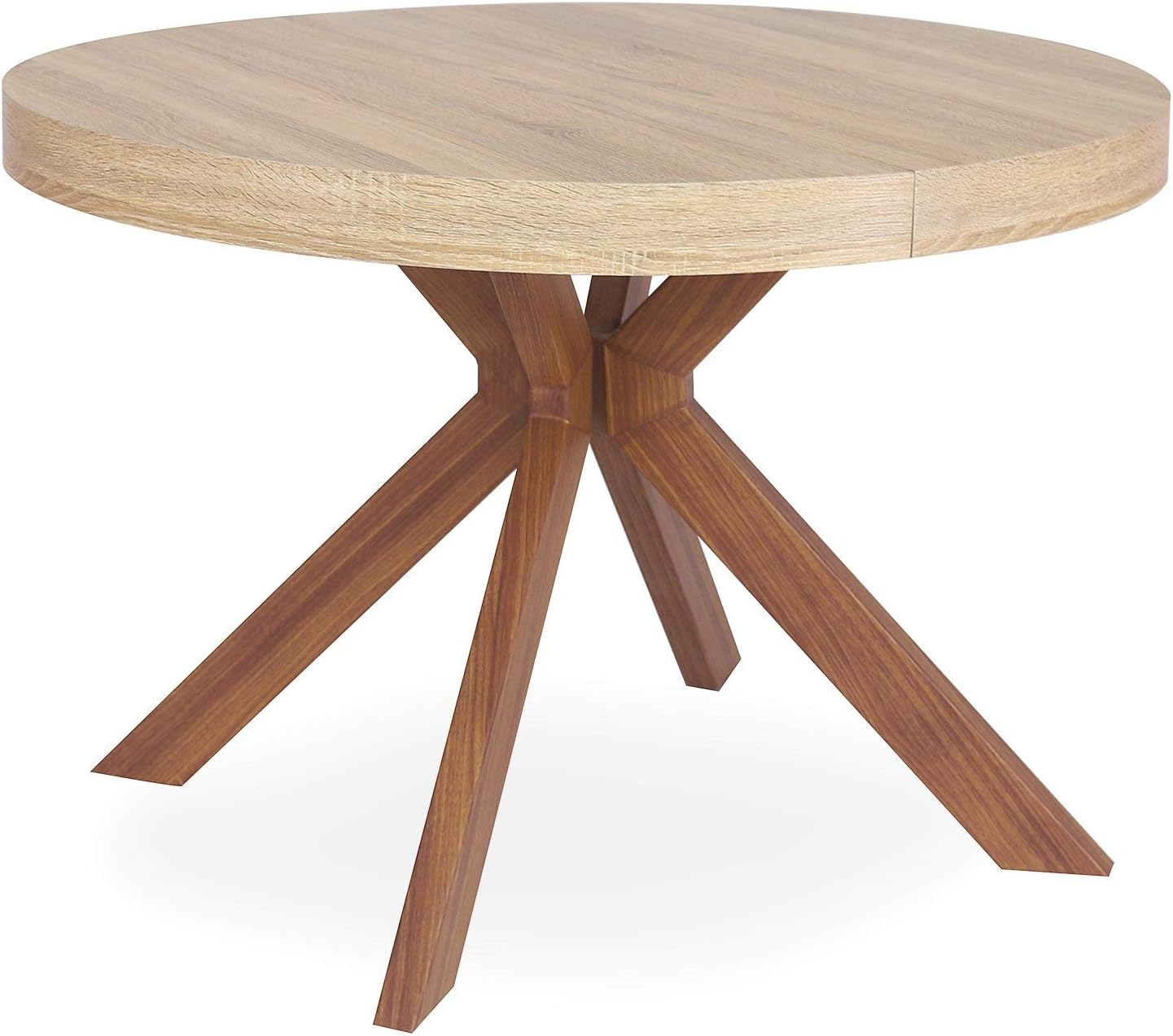 Table à Manger Ronde Extensible Avec Pied Central en Métal - Salle à Manger ou Cuisine - Bois, Métal - Myriade - Diamètre 110 cm x H75 cm, Dépliée: L110 x P160-210-260 x H75